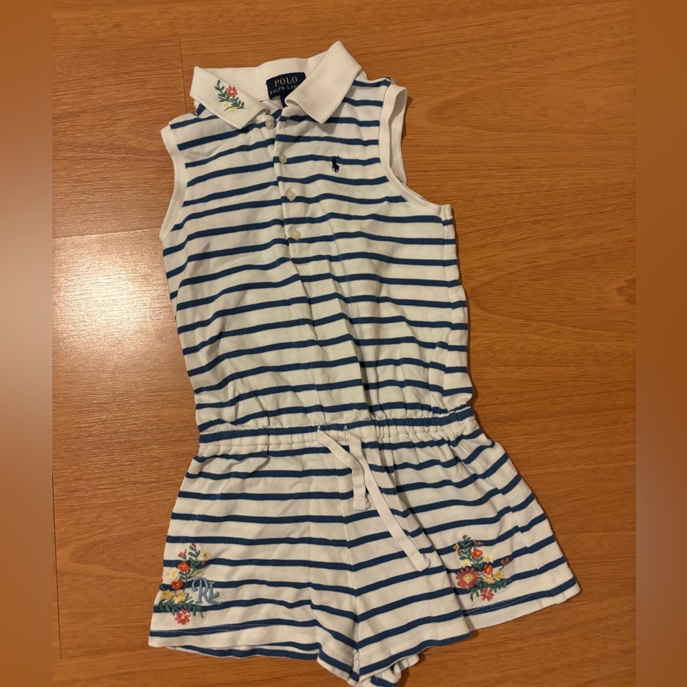 Polo by Ralph Lauren Kids Navy and White Striped Romper